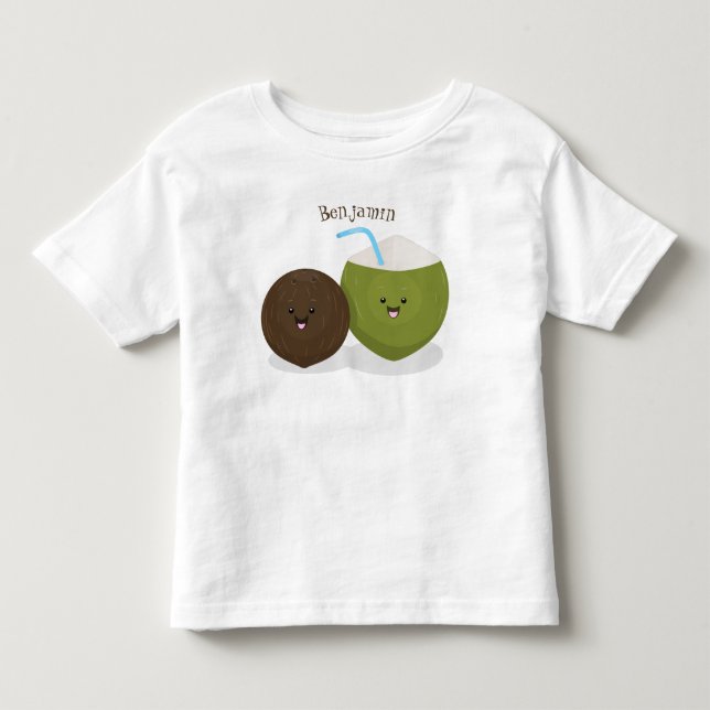 Cute happy kawaii coconuts cartoon illustration toddler t-shirt (Front)