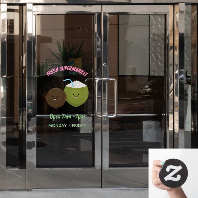 Cute happy kawaii coconuts cartoon illustration window cling (Office Door)