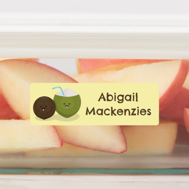 Cute happy kawaii coconuts cartoon personalized  labels (Affixed)