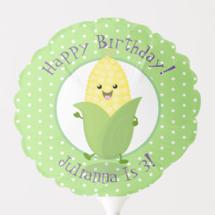 Cute happy kawaii corn cob cartoon illustration balloon