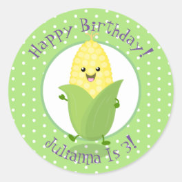 Cute happy kawaii corn cob cartoon illustration classic round sticker