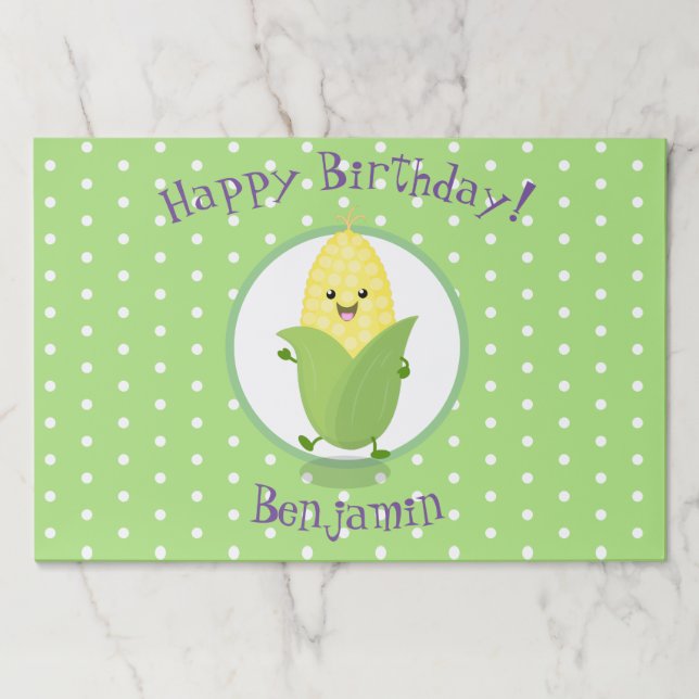 Cute happy kawaii corn cob cartoon illustration paper pad (Front)