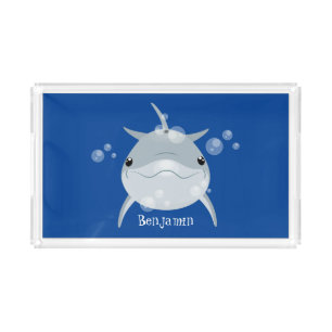 Cute happy kawaii dolphin cartoon acrylic tray