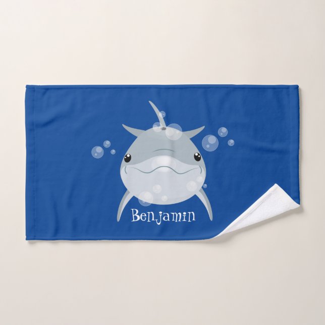 Cute happy kawaii dolphin cartoon bath towel set (Hand Towel)