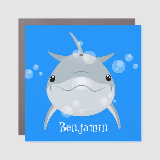 Cute happy kawaii dolphin cartoon car magnet (Front)