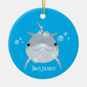 Cute happy kawaii dolphin cartoon ceramic ornament