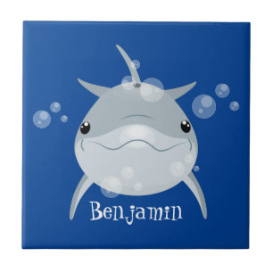 Cute happy kawaii dolphin cartoon ceramic tile