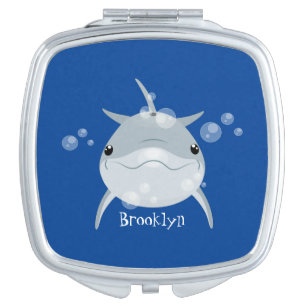 Cute happy kawaii dolphin cartoon compact mirror