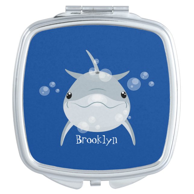 Cute happy kawaii dolphin cartoon compact mirror (Front)