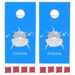Cute happy kawaii dolphin cartoon cornhole set