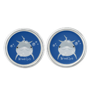 Cute happy kawaii dolphin cartoon cufflinks