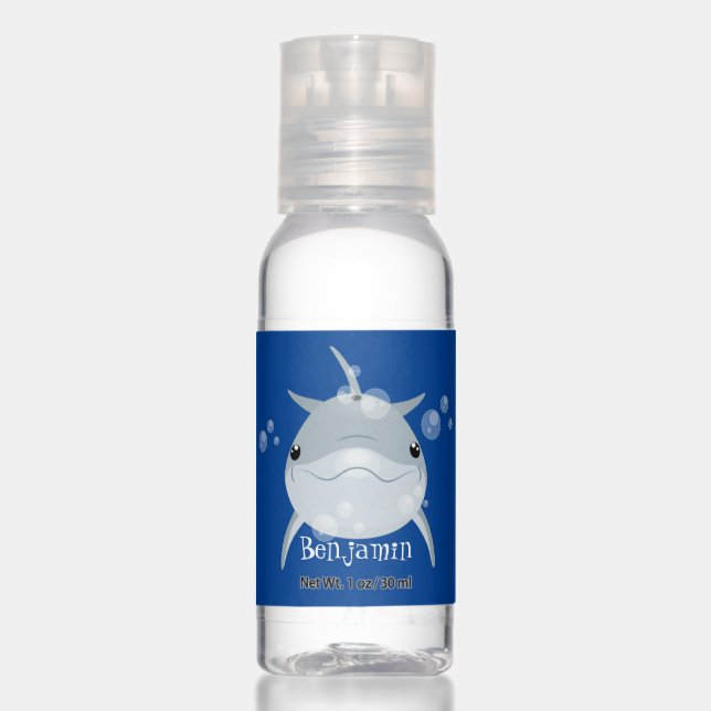 Cute happy kawaii dolphin cartoon hand sanitizer (Front)