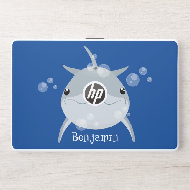 Cute happy kawaii dolphin cartoon HP laptop skin (Front)