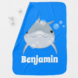 Cute happy kawaii dolphin cartoon illustration baby blanket