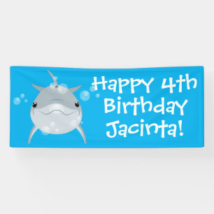 Cute happy kawaii dolphin cartoon illustration banner