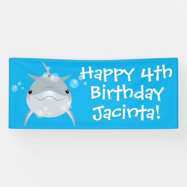 Cute happy kawaii dolphin cartoon illustration banner (Horizontal)