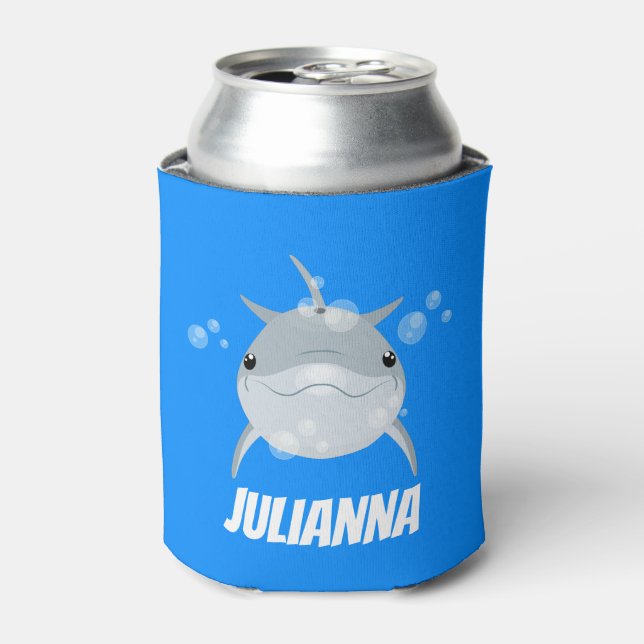 Cute happy kawaii dolphin cartoon illustration can cooler (Can Front)