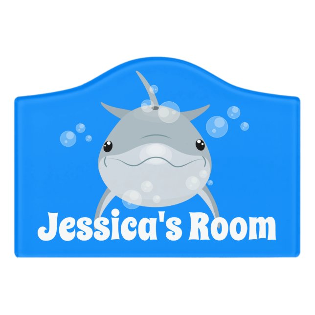 Cute happy kawaii dolphin cartoon illustration door sign (Small Crest Front)