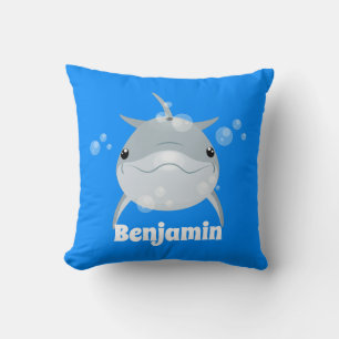 Cute happy kawaii dolphin cartoon illustration throw pillow
