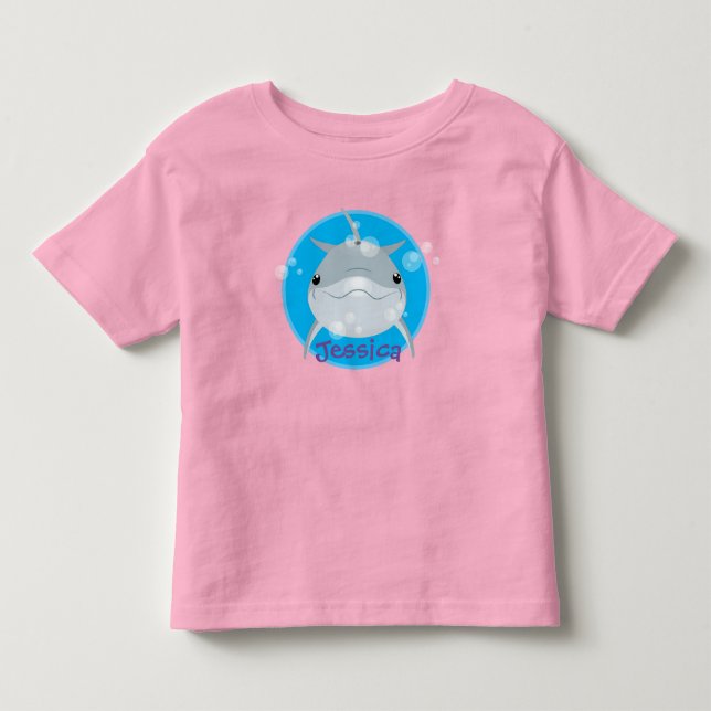 Cute happy kawaii dolphin cartoon illustration toddler t-shirt (Front)