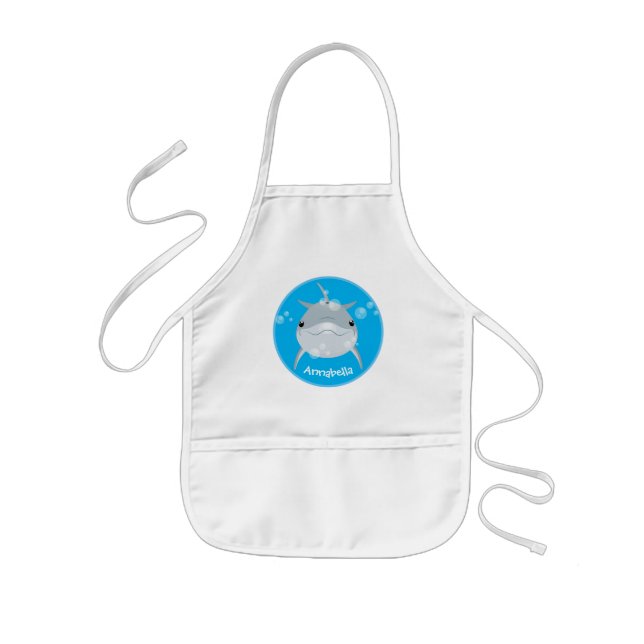 Cute happy kawaii dolphin cartoon kids' apron (Front)