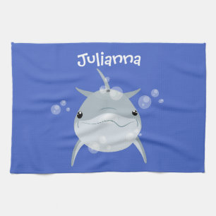 Cute happy kawaii dolphin cartoon kitchen towel