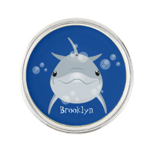 Cute happy kawaii dolphin cartoon lapel pin