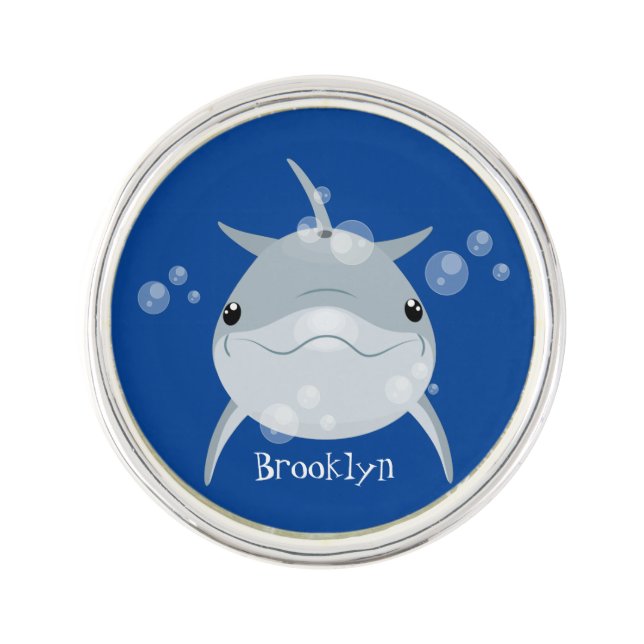Cute happy kawaii dolphin cartoon lapel pin (Front)