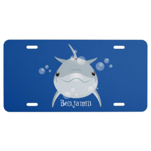 Cute happy kawaii dolphin cartoon  license plate