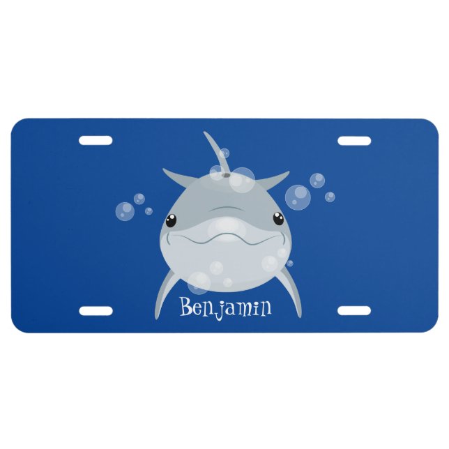 Cute happy kawaii dolphin cartoon  license plate (Front)