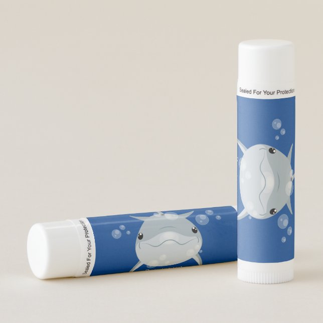 Cute happy kawaii dolphin cartoon lip balm (Front)