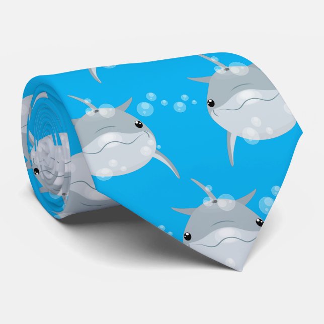 Cute happy kawaii dolphin cartoon neck tie (Rolled)