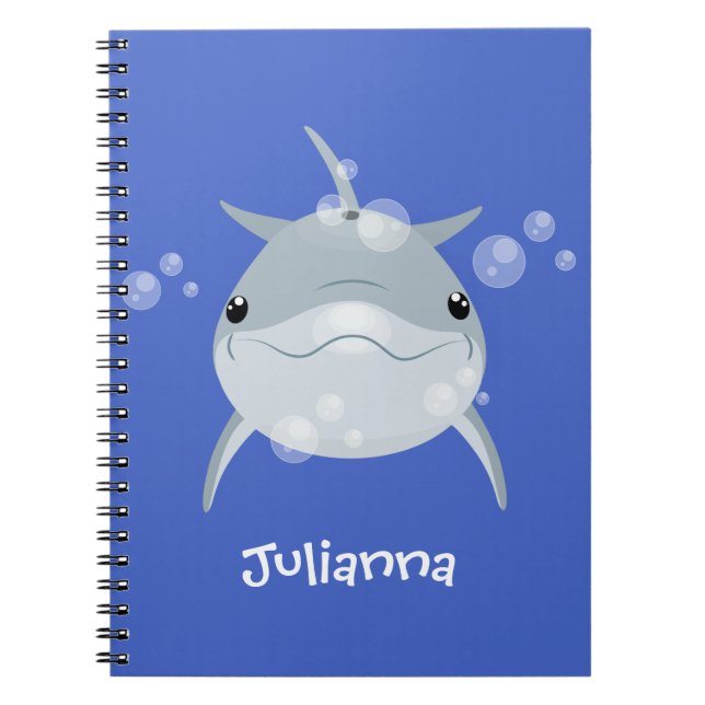 Cute happy kawaii dolphin cartoon notebook (Front)