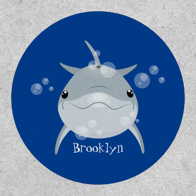 Cute happy kawaii dolphin cartoon patch (Front)