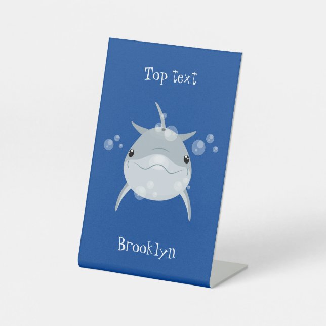Cute happy kawaii dolphin cartoon pedestal sign (Front)
