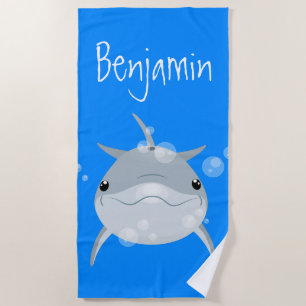 Cute happy kawaii dolphin cartoon personalized beach towel