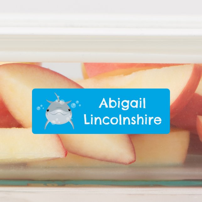 Cute happy kawaii dolphin cartoon personalized labels (Affixed)