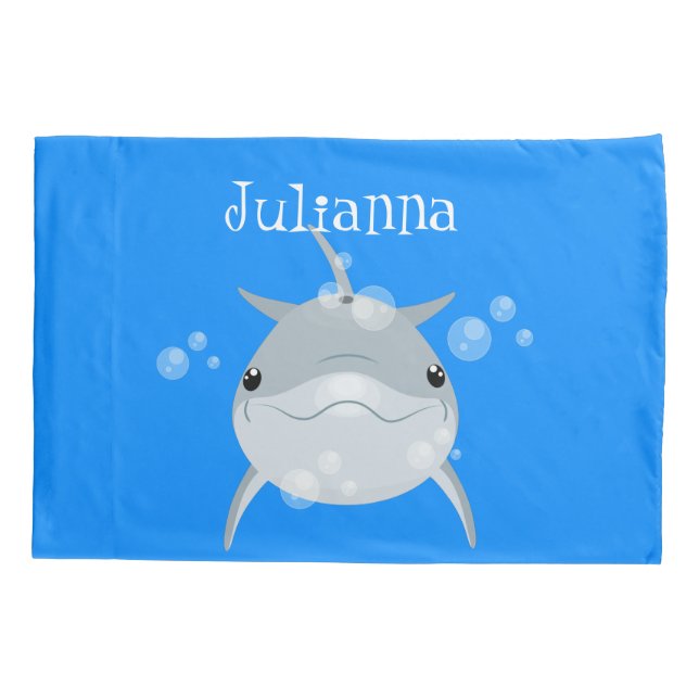 Cute happy kawaii dolphin cartoon pillow case (Back)