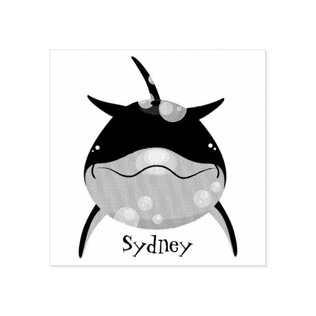 Cute happy kawaii dolphin cartoon rubber stamp (Imprint)