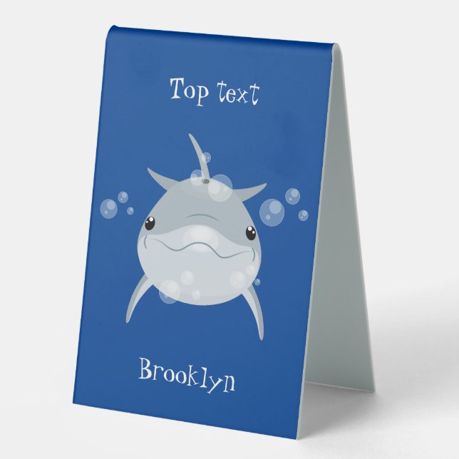 Cute happy kawaii dolphin cartoon table tent (Front)