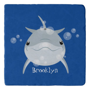 Cute happy kawaii dolphin cartoon trivet