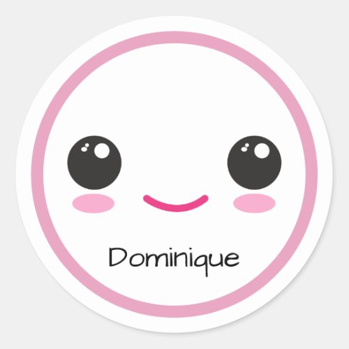 Cute Happy Kawaii Face _ Customizable Name Sticker