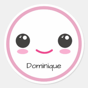 Cute Happy Kawaii Face - Customizable Name Sticker
