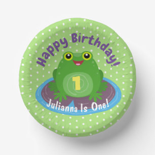 Cute happy kawaii green frog cartoon illustration paper bowls