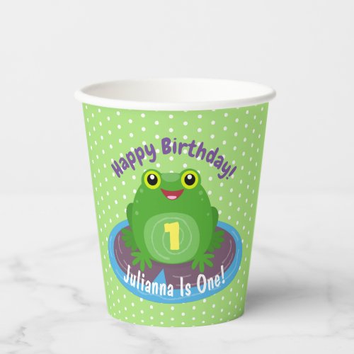 Cute happy kawaii green frog cartoon illustration paper cups