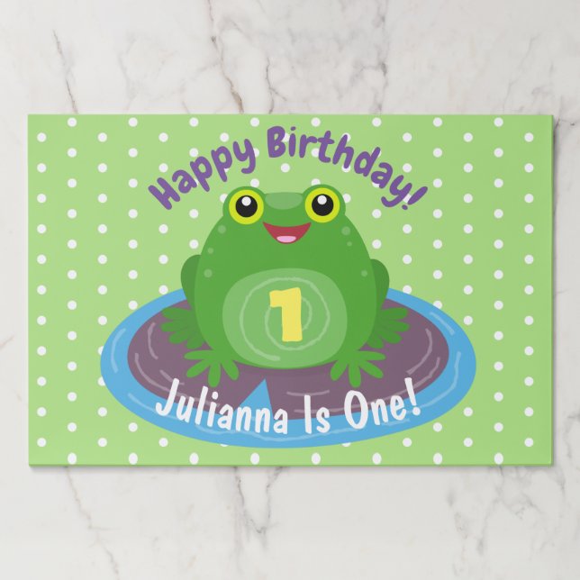 Cute happy kawaii green frog cartoon illustration paper pad (Front)