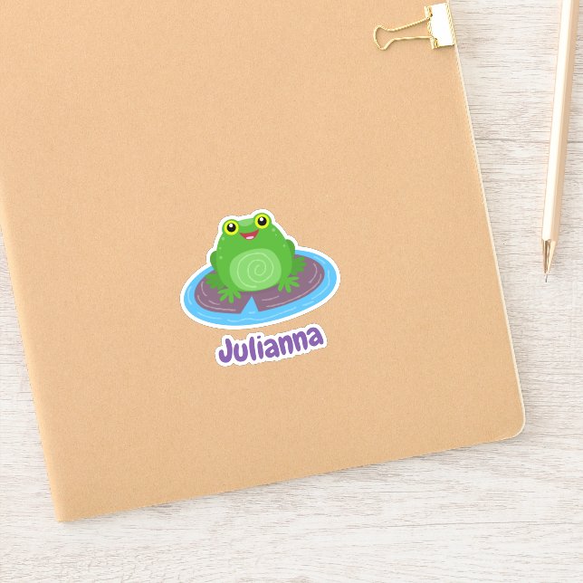 Cute happy kawaii green frog cartoon illustration sticker (Notebook)