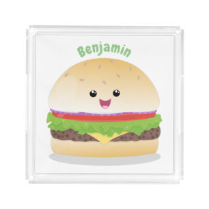 Cute happy kawaii hamburger cartoon acrylic tray