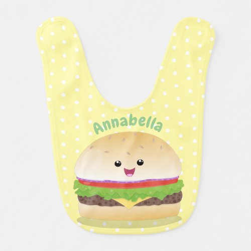 Cute happy kawaii hamburger cartoon baby bib