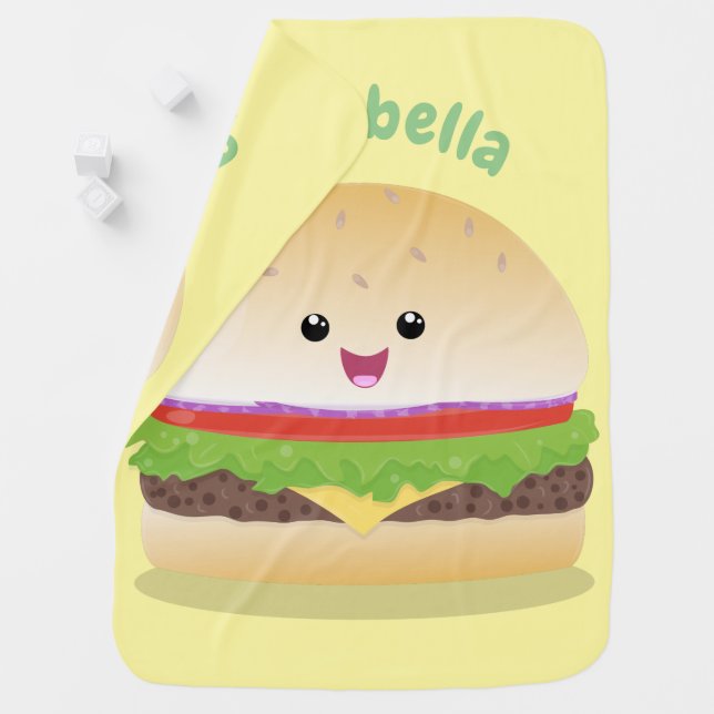 Cute happy kawaii hamburger cartoon baby blanket (In Situ)